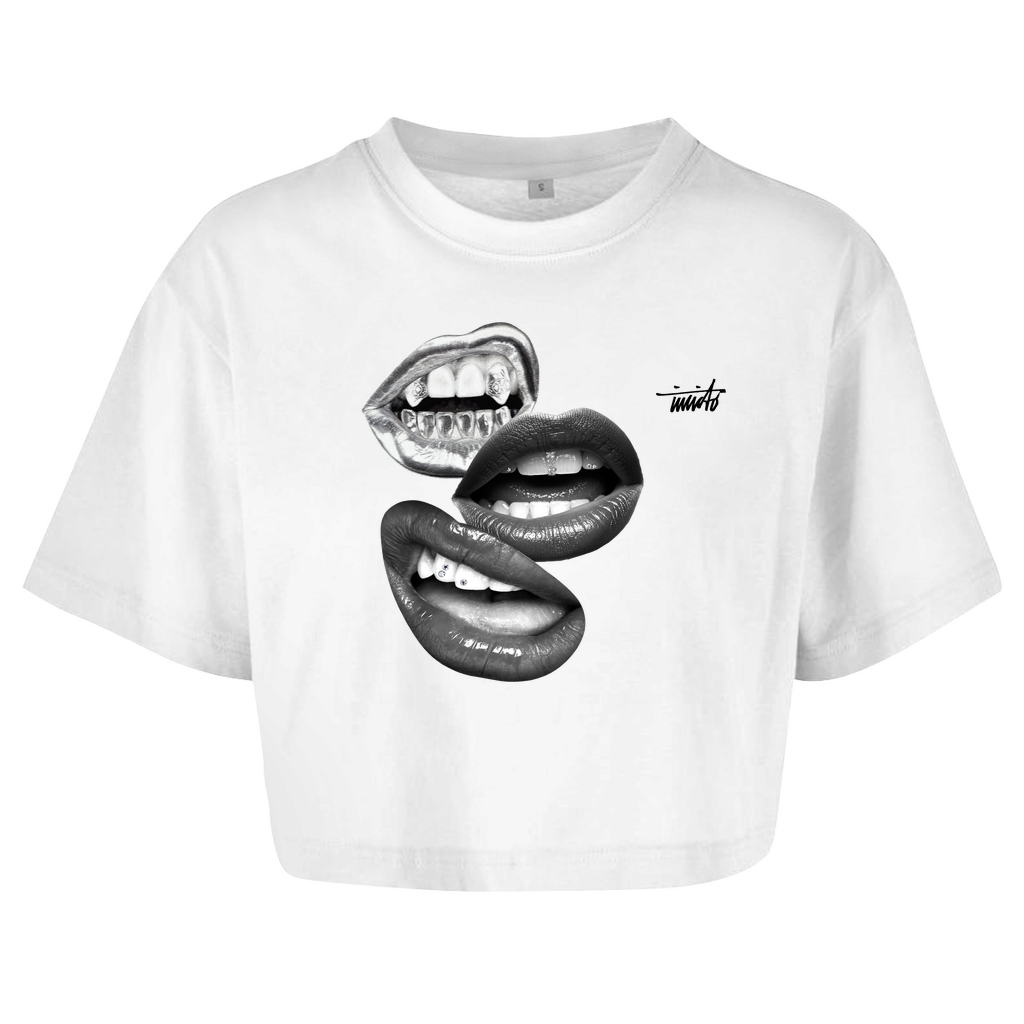 INVICTO MOUTH BLACK CROP TOP T-SHIRT