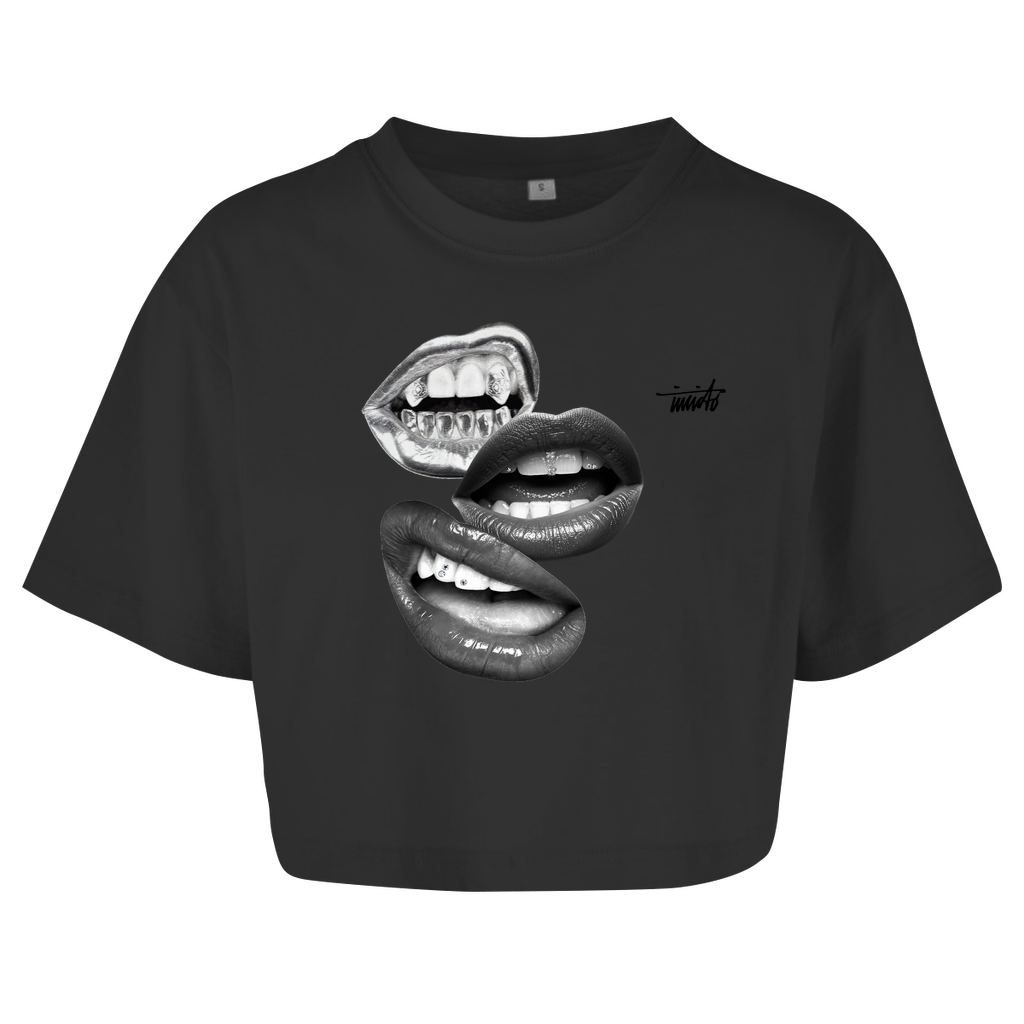 INVICTO MOUTH BLACK CROP TOP T-SHIRT
