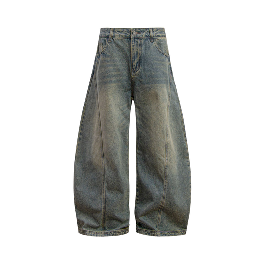RETRO WASHED CURVE KNIFE BAGGY JEANS