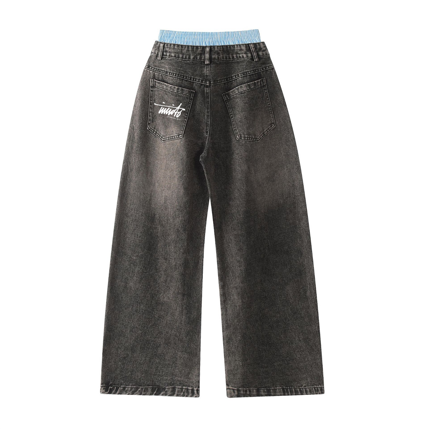 INVICTO SCRIPT BLACK DOUBLE WAIST BAGGY JEANS