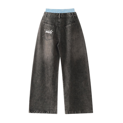 INVICTO SCRIPT BLACK DOUBLE WAIST BAGGY JEANS