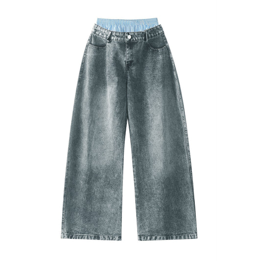 INVICTO SCRIPT BLUE DOUBLE WAIST BAGGY JEANS