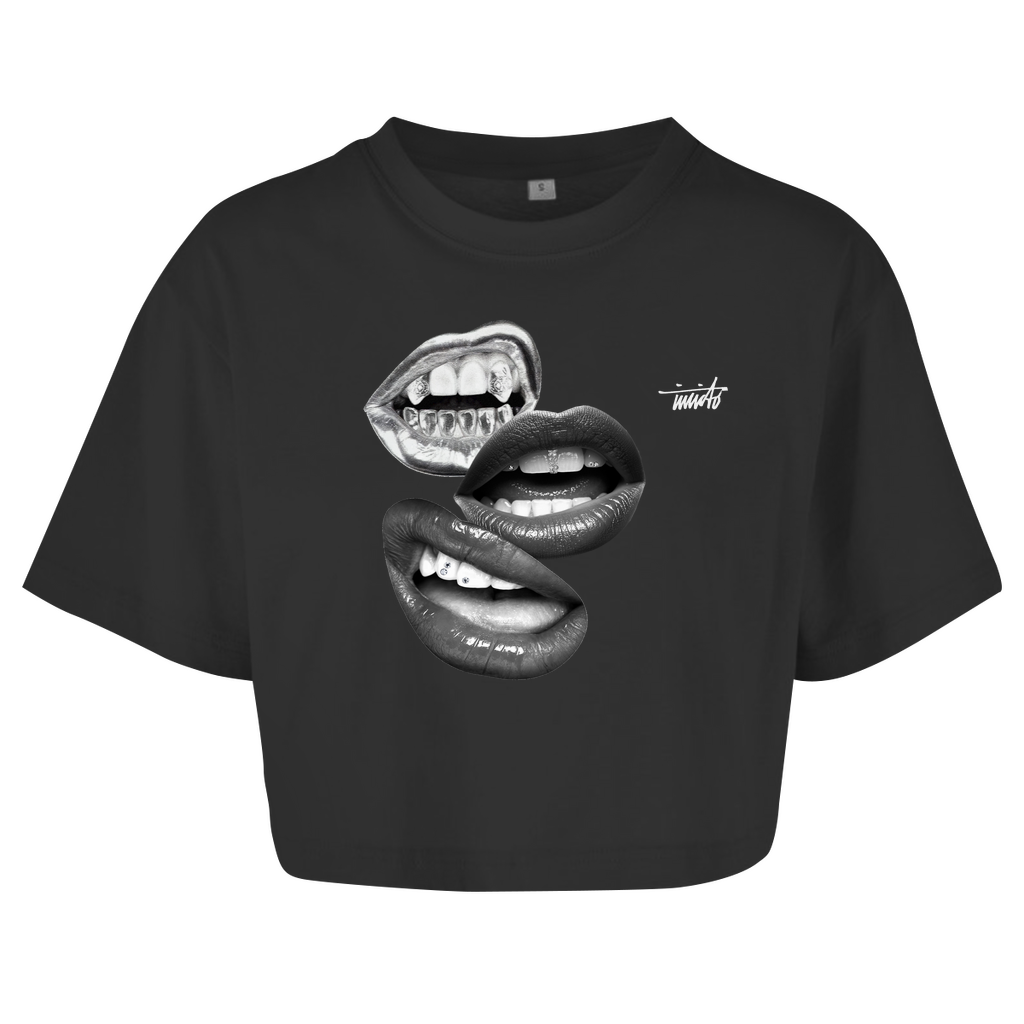 INVICTO MOUTH WHITE CROP TOP T-SHIRT