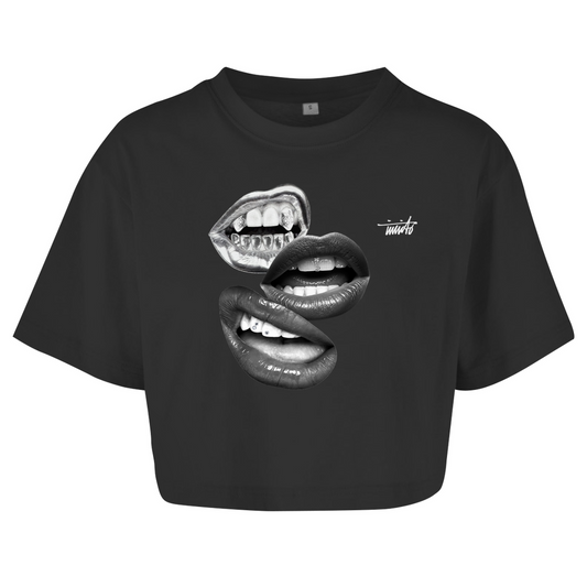 INVICTO MOUTH WHITE CROP TOP T-SHIRT