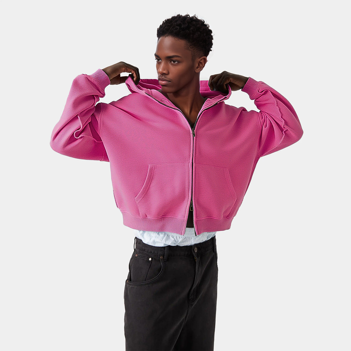 FAPOV WHITE DUAL ZIP HOODIE(460 GSM)