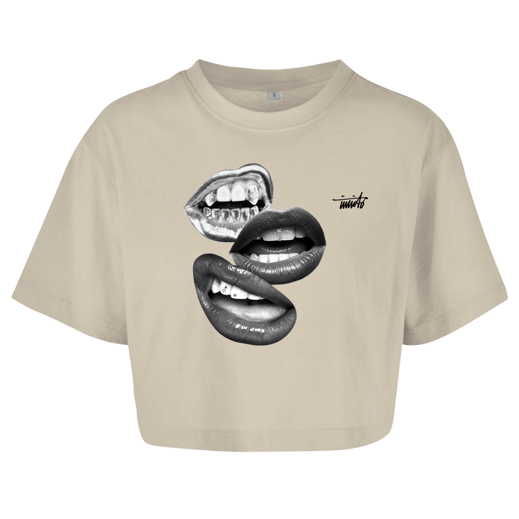 INVICTO MOUTH BLACK CROP TOP T-SHIRT