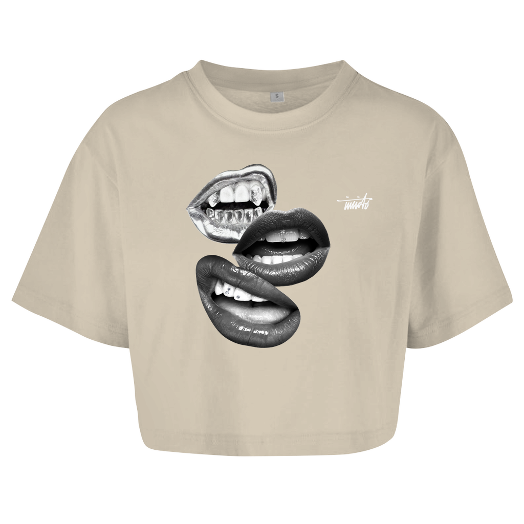 INVICTO MOUTH WHITE CROP TOP T-SHIRT